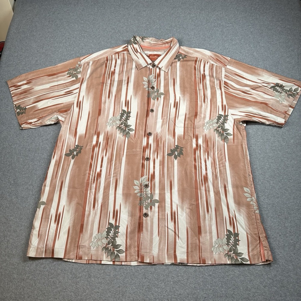 Tommy Bahama Silk Shirt XLT Tall‎ Tropical Stripe Camp Button Up Hawaiian